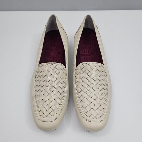 Munro Karter Loafer Womens 9 WIDE Cream Leather Woven Slip On Flat Comfort Work - Picture 4 of 13
